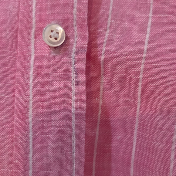 Women's J. McLaughlin Britt Linen Pink With White Pin Stripes Blouse, Size L - Picture 13 of 13
